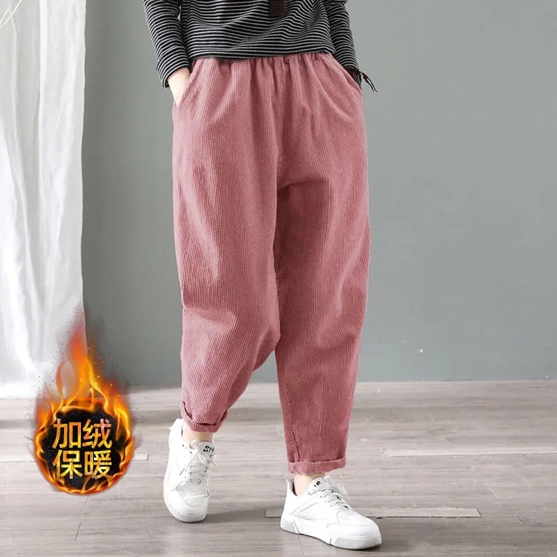 Corduroy Pant Warm - Dames corduroy harembroeken met elastische taille,